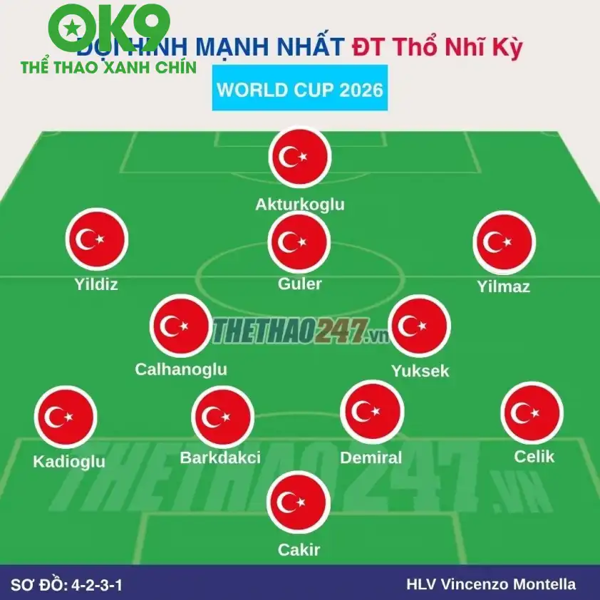 Đội hình dự kiến Thổ Nhĩ Kỳ
